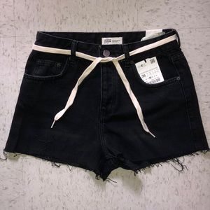 Zara Shorts| TRF High Wasted Tie Black Shorts
